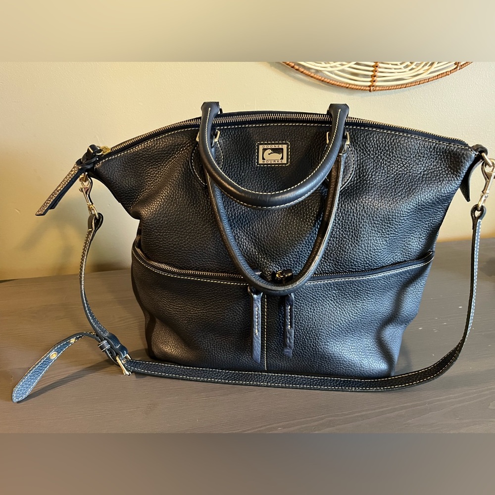 Dooney & Bourke Blue Dillen Large Pebble Leather Satchel Purse - Picture 2 of 16